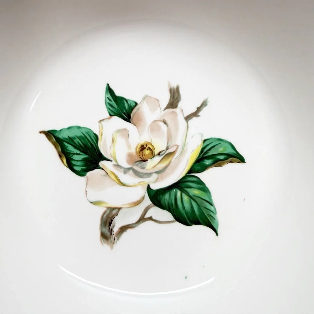 Vintage Homer Laughlin Cavalier Eggshell Gardenia Floral Serving Bowl B53N5 CV19